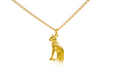 Gold cat-shaped pendant on a chain against a white background