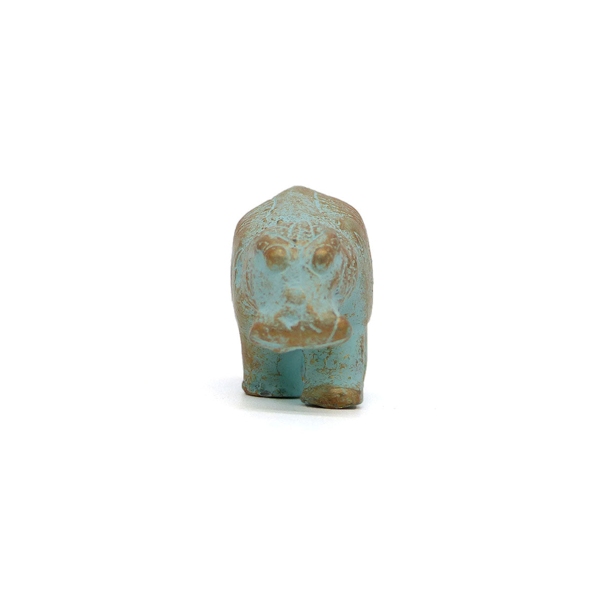 Light turquoise and gold finish Egyptian Hippo. Front view.